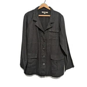 FLAX Heavyweight Linen Tunic Jacket Black S Cargo Pocket Button Front