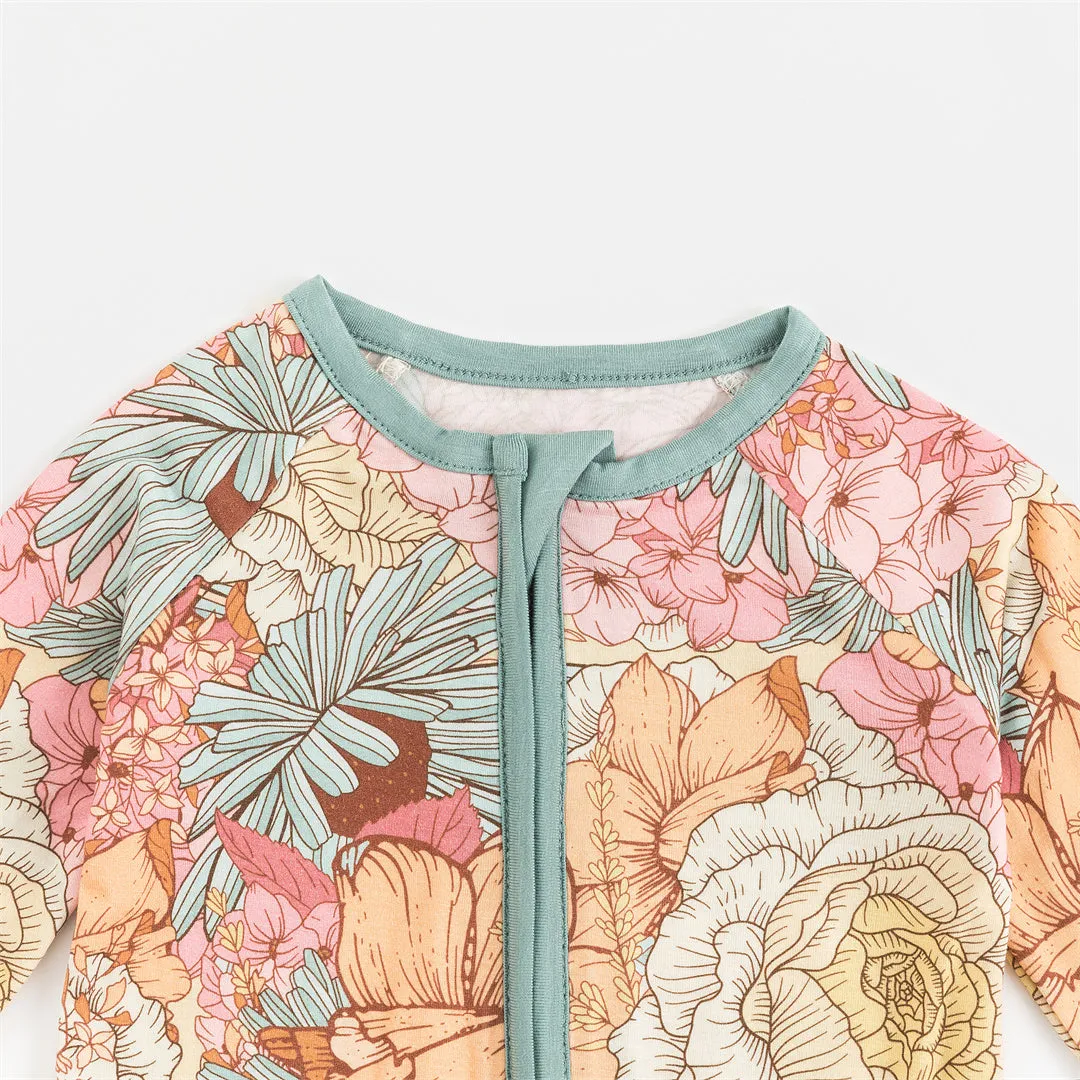 Floral Print Bamboo Zippered Footie Pajamas