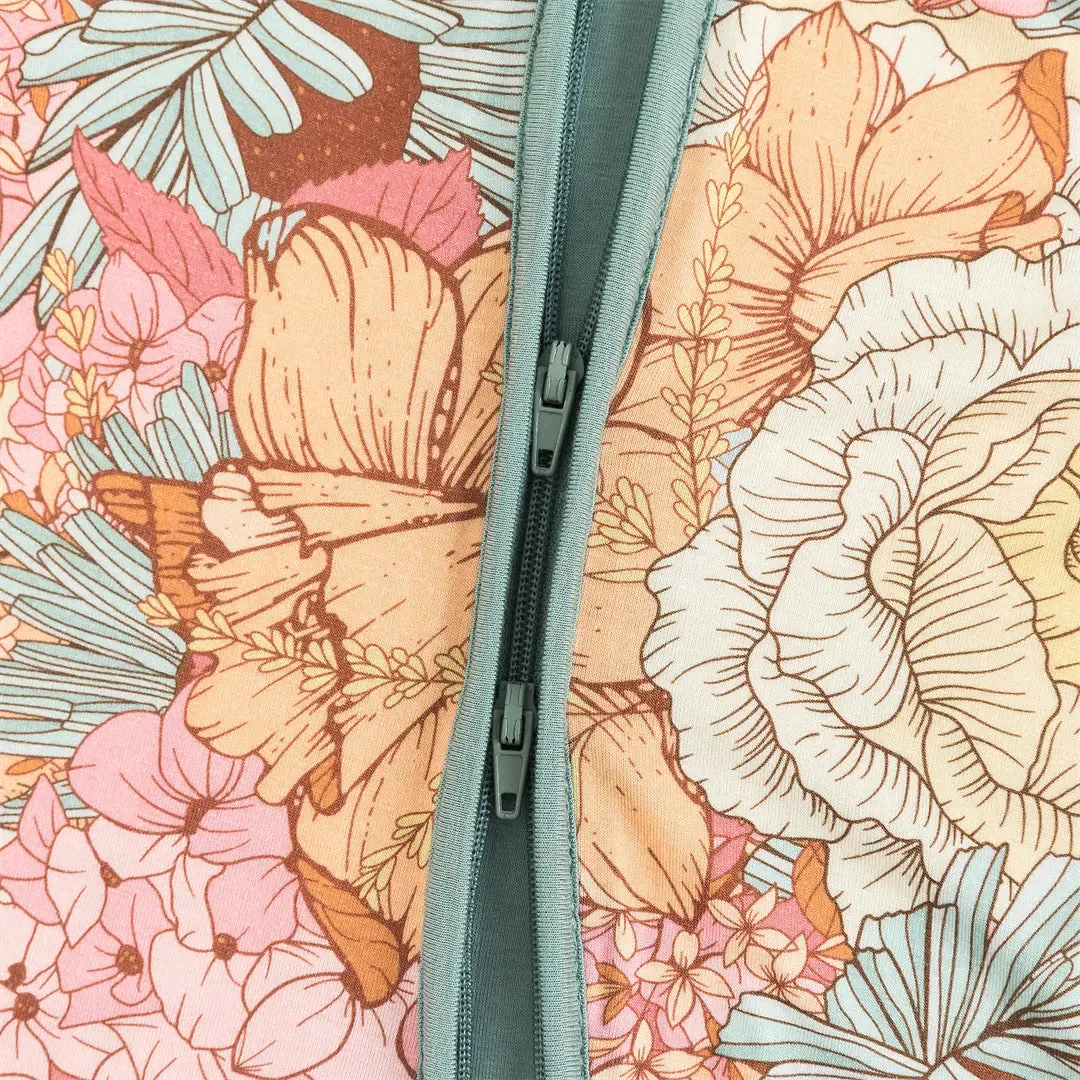 Floral Print Bamboo Zippered Footie Pajamas