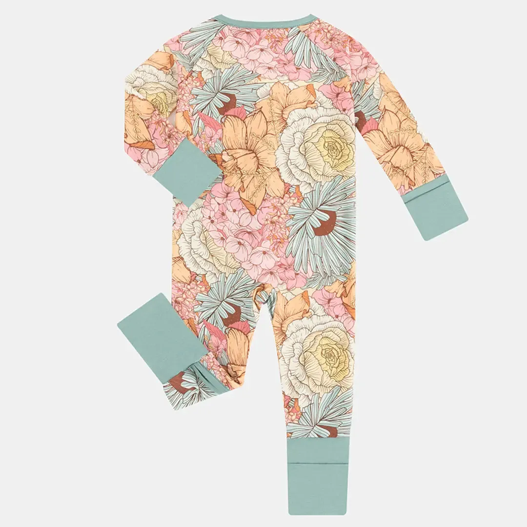 Floral Print Bamboo Zippered Footie Pajamas
