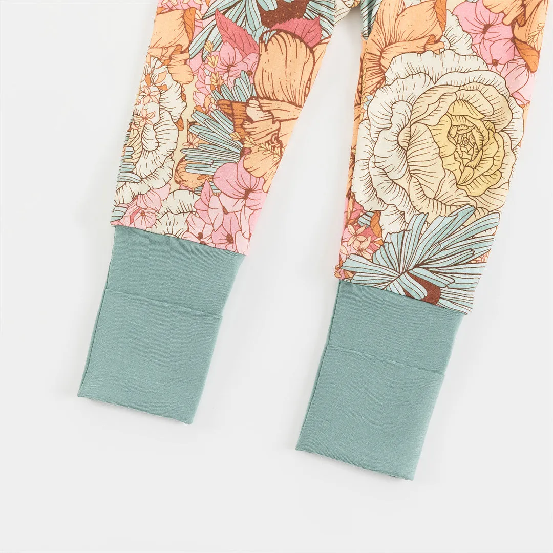 Floral Print Bamboo Zippered Footie Pajamas