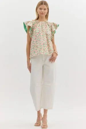 Floral Print Ruffle Sleeveless Pullover Top