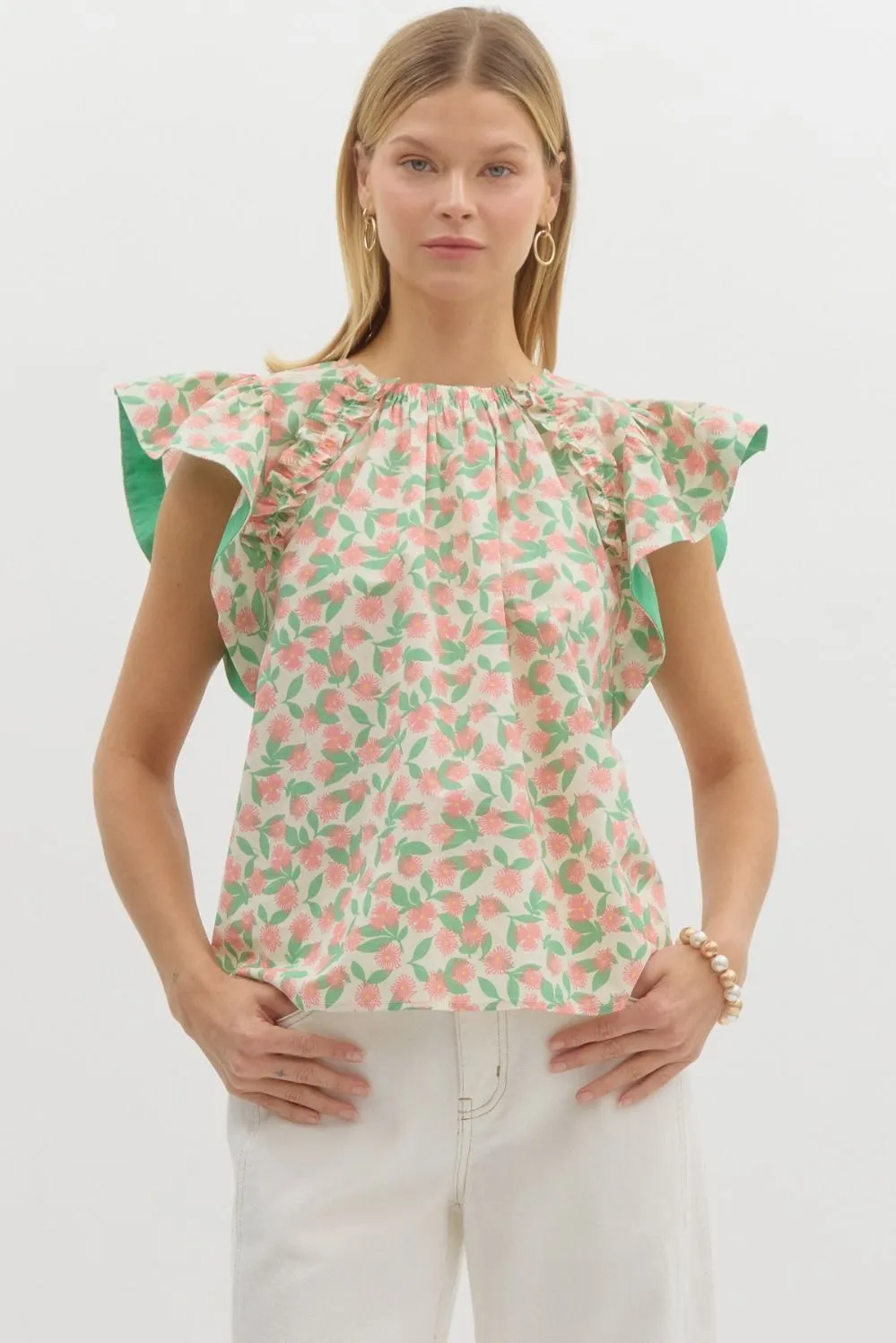 Floral Print Ruffle Sleeveless Pullover Top