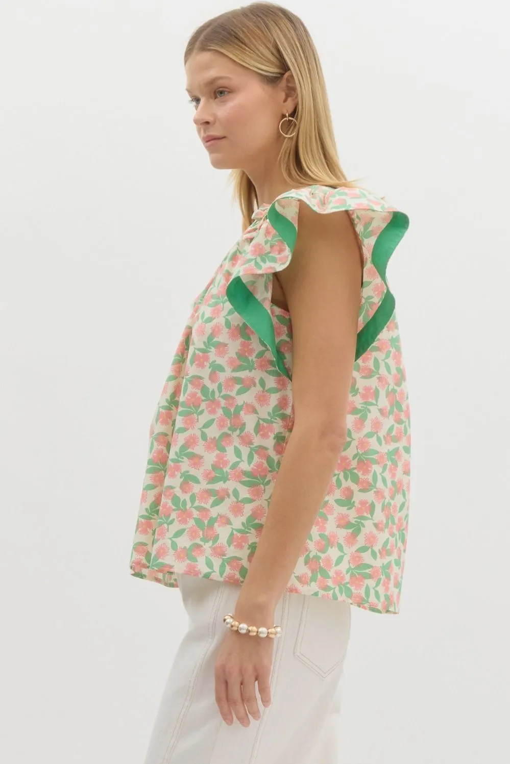 Floral Print Ruffle Sleeveless Pullover Top