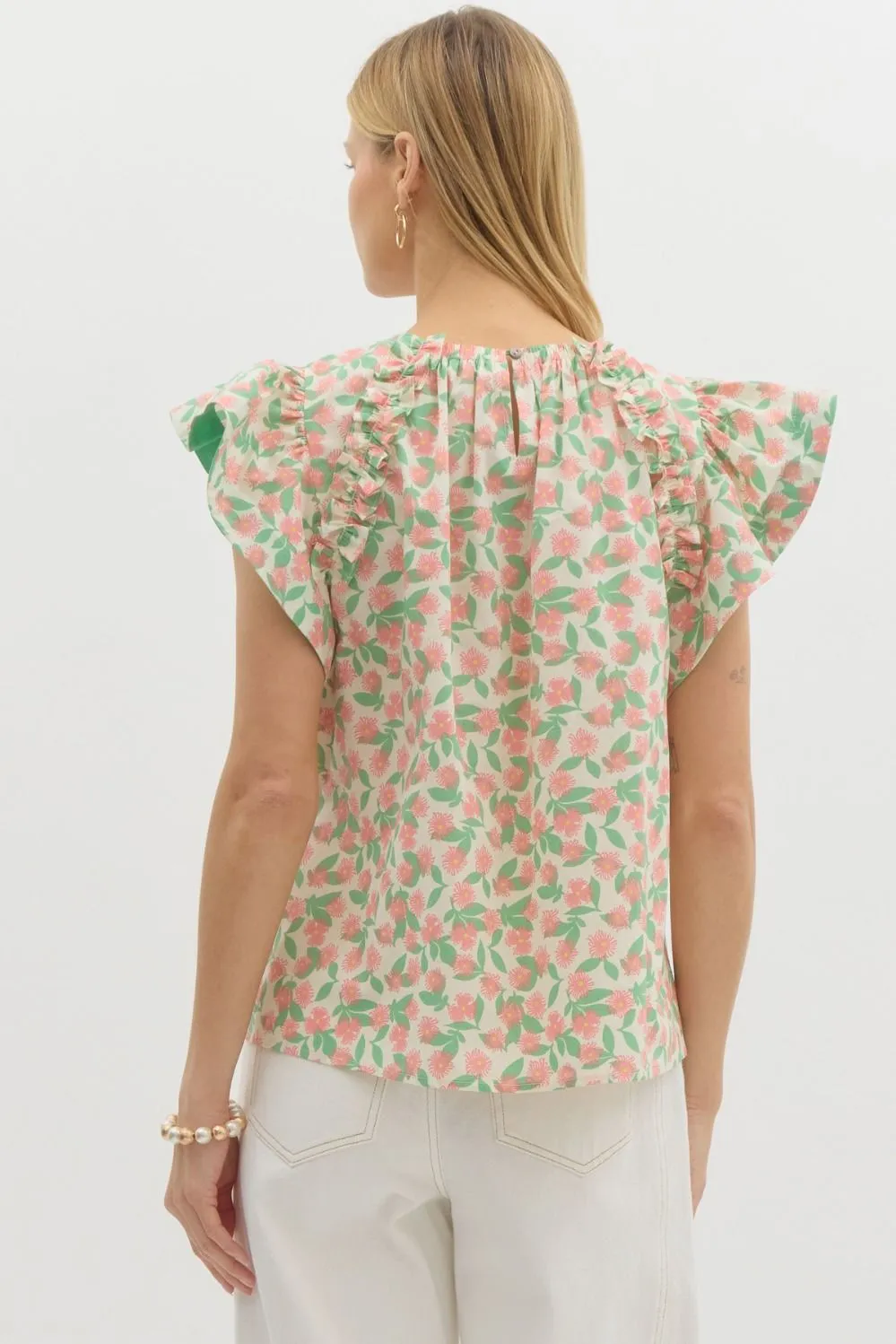 Floral Print Ruffle Sleeveless Pullover Top