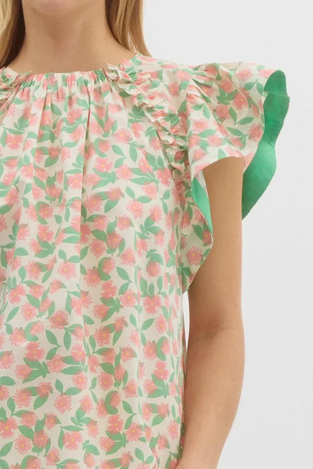 Floral Print Ruffle Sleeveless Pullover Top