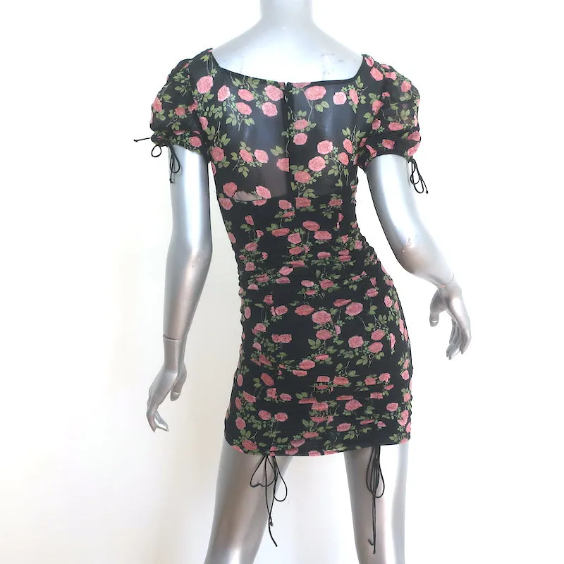 For Love & Lemons Biscotti Mini Dress Black Floral Print Size Extra Small NEW