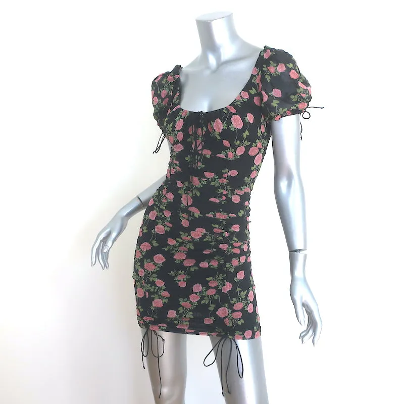 For Love & Lemons Biscotti Mini Dress Black Floral Print Size Extra Small NEW