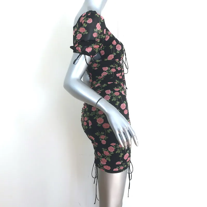 For Love & Lemons Biscotti Mini Dress Black Floral Print Size Extra Small NEW
