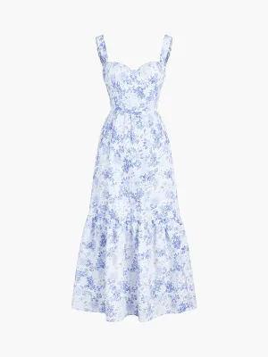 Forget Me Not Floral Pockets Zippered Long Dress