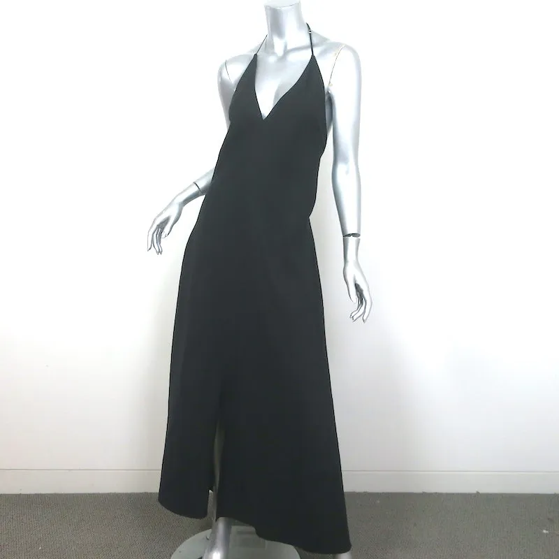 FRAME Lace-Up Back Halter Maxi Dress Black Linen-Blend Size Large
