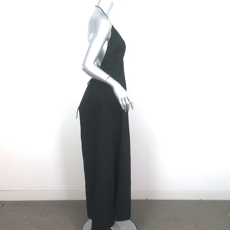 FRAME Lace-Up Back Halter Maxi Dress Black Linen-Blend Size Large