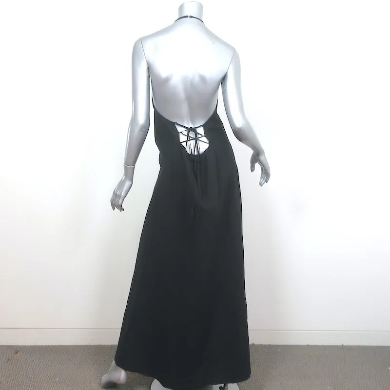 FRAME Lace-Up Back Halter Maxi Dress Black Linen-Blend Size Large