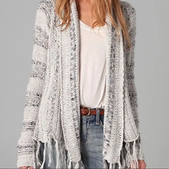 Free People Runaway Love Striped Fringe Wrap Cardigan, Size Medium