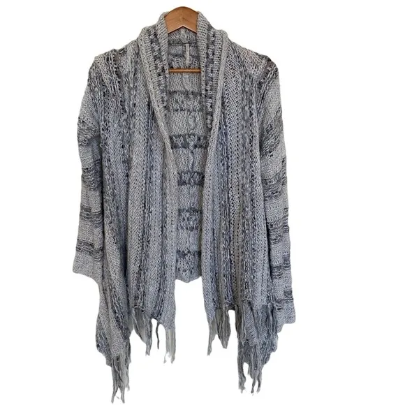 Free People Runaway Love Striped Fringe Wrap Cardigan, Size Medium