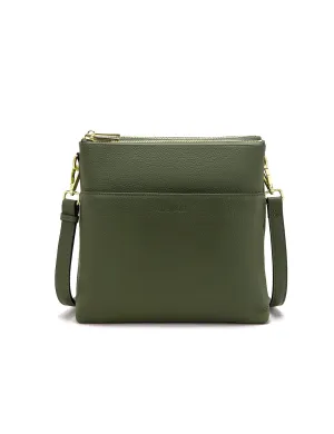 FREYA MULTICOMPARTMENT LEATHER XBODY BAG- E1-0844-OLIVE- NEW IN