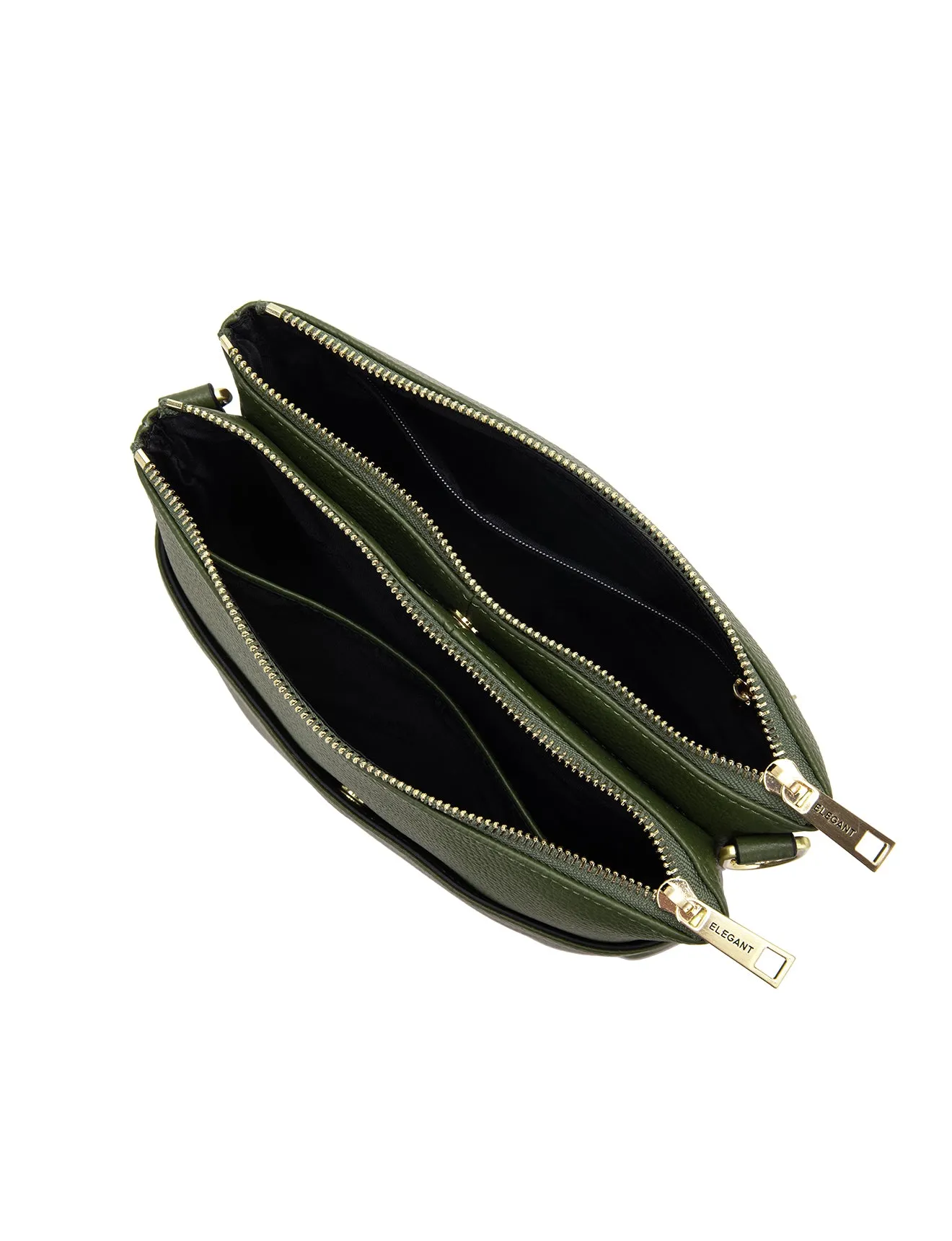 FREYA MULTICOMPARTMENT LEATHER XBODY BAG- E1-0844-OLIVE- NEW IN