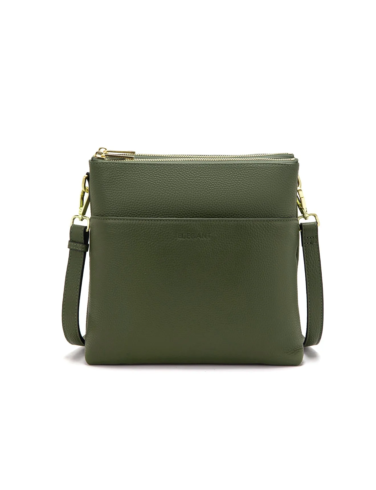 FREYA MULTICOMPARTMENT LEATHER XBODY BAG- E1-0844-OLIVE- NEW IN