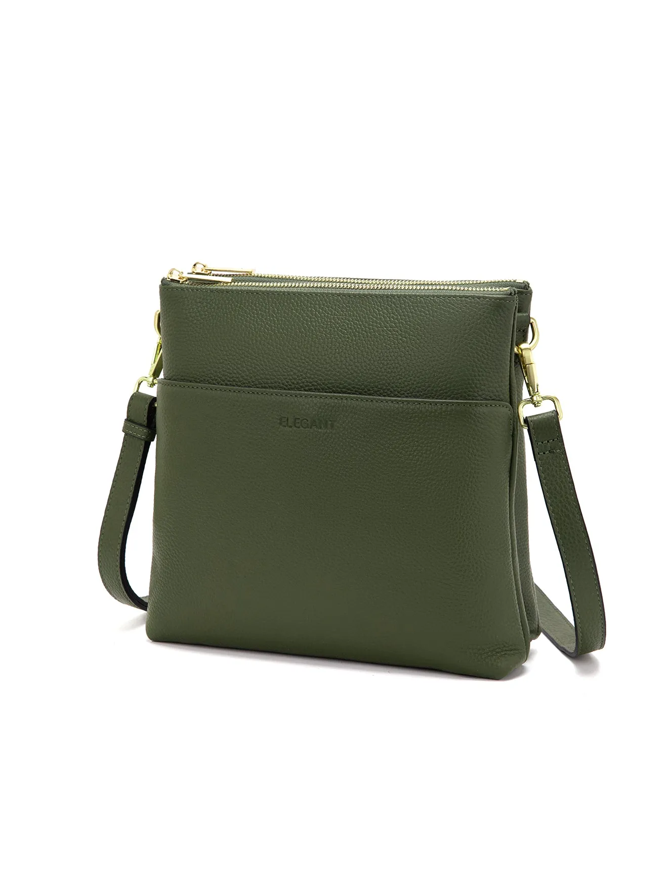 FREYA MULTICOMPARTMENT LEATHER XBODY BAG- E1-0844-OLIVE- NEW IN