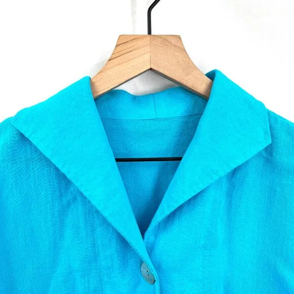 Fridaze longline shirt blazer lagenlook top cyan Azure blue oversized coastal S