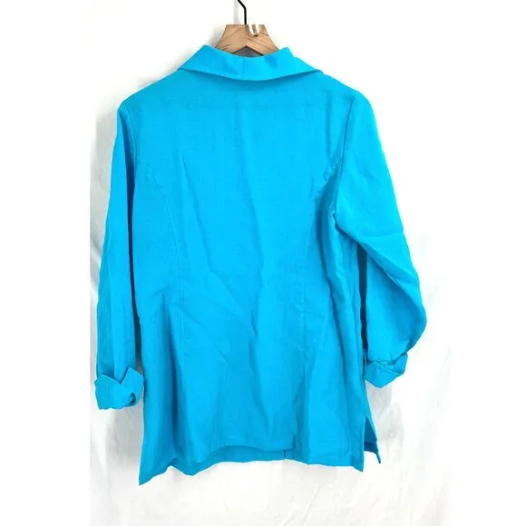Fridaze longline shirt blazer lagenlook top cyan Azure blue oversized coastal S