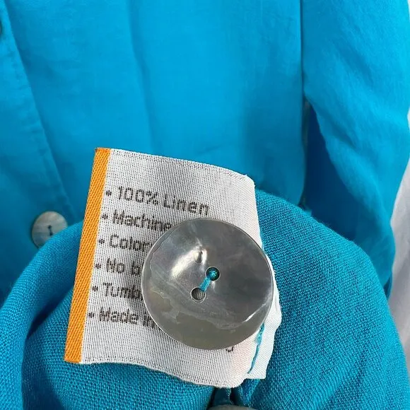 Fridaze longline shirt blazer lagenlook top cyan Azure blue oversized coastal S