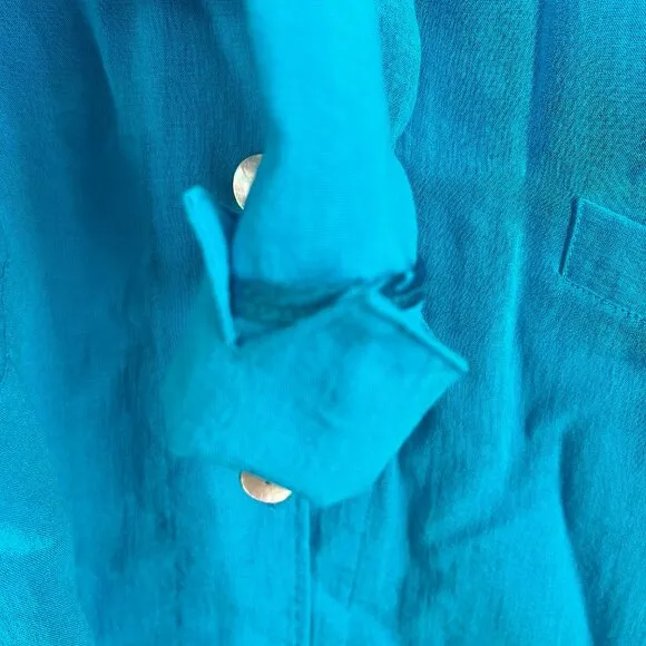 Fridaze longline shirt blazer lagenlook top cyan Azure blue oversized coastal S
