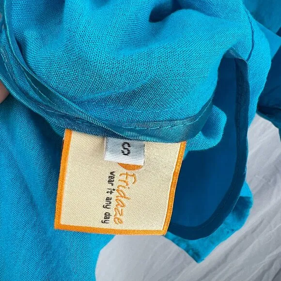Fridaze longline shirt blazer lagenlook top cyan Azure blue oversized coastal S