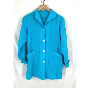 Fridaze longline shirt blazer lagenlook top cyan Azure blue oversized coastal S