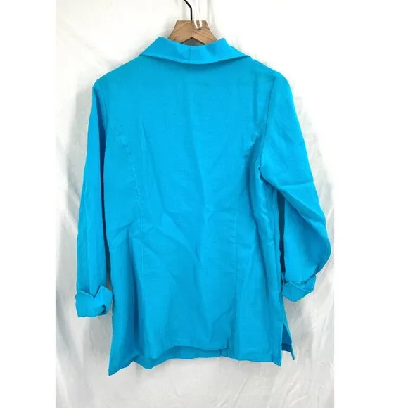 Fridaze longline shirt blazer lagenlook top cyan Azure blue oversized coastal S