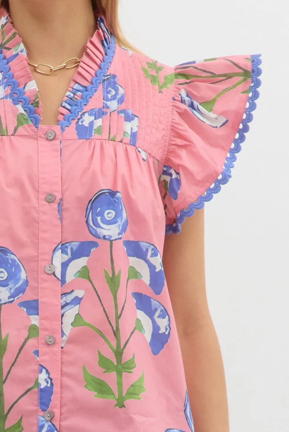 Frill Floral Ruffled Sleeve Top {Pink}