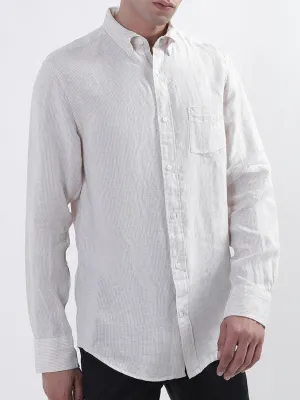 Gant Men Beige Regular Fit Striped Linen Shirt