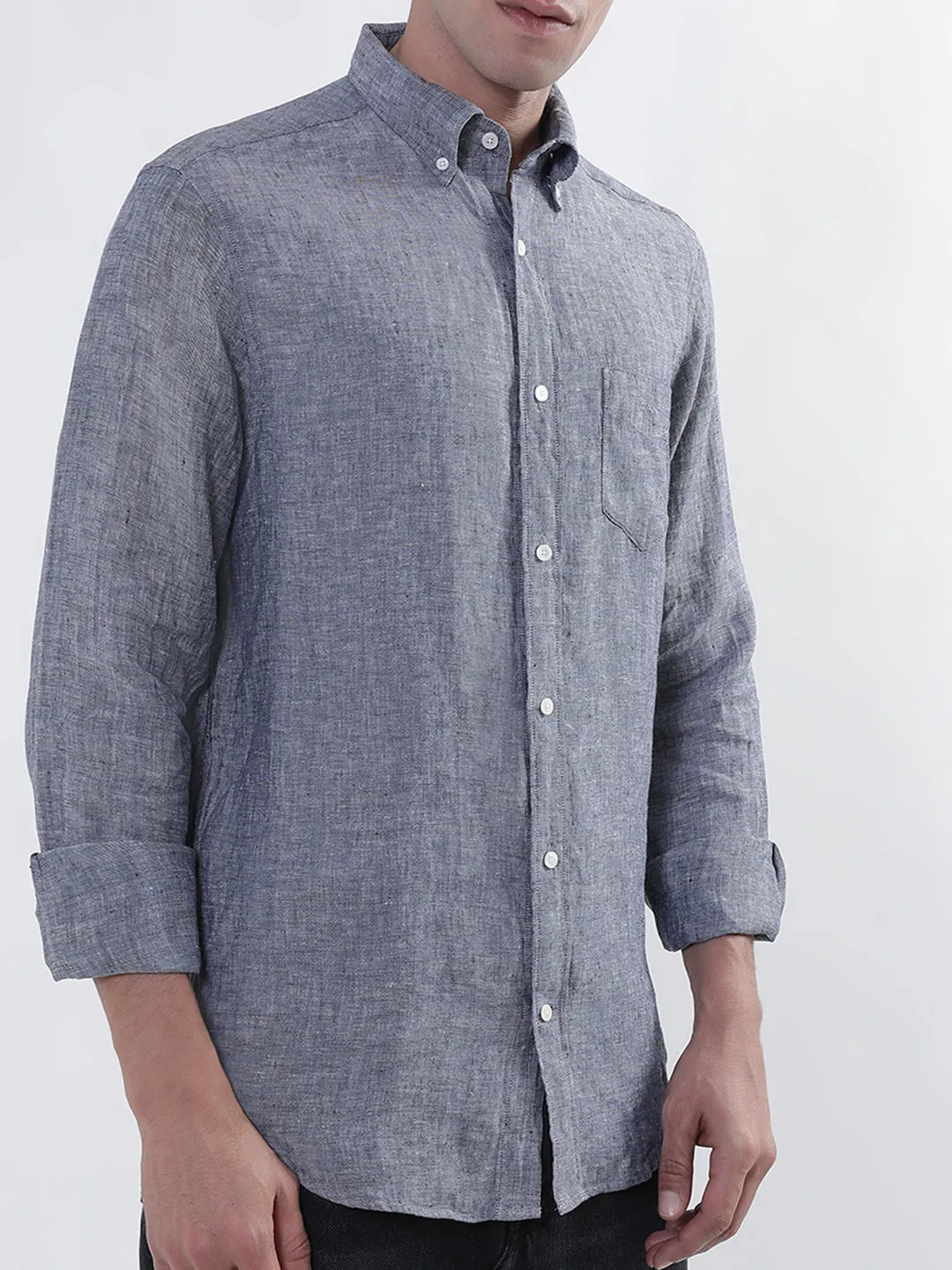 Gant Men Blue Regular Fit Solid Linen Shirt