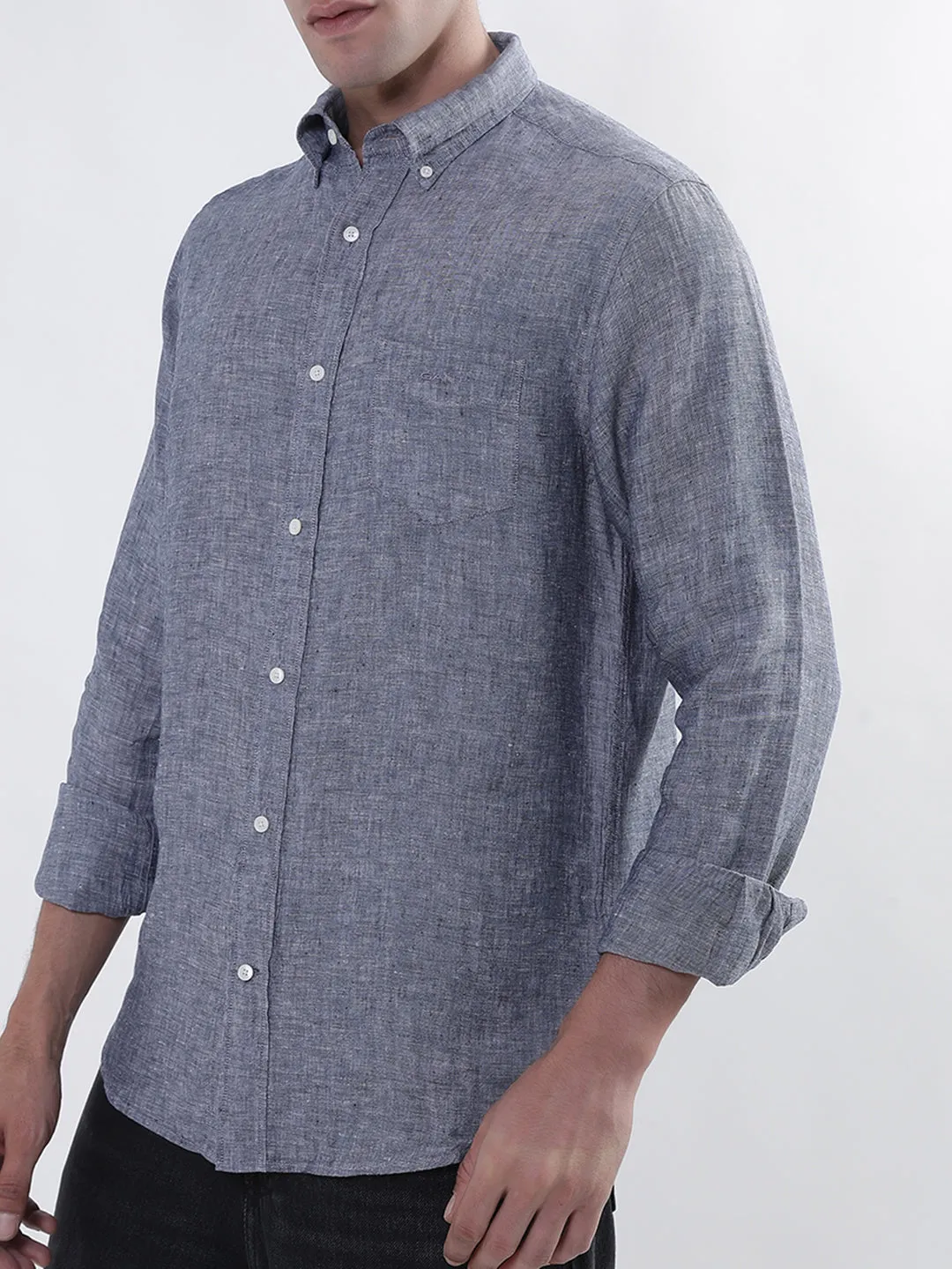 Gant Men Blue Regular Fit Solid Linen Shirt