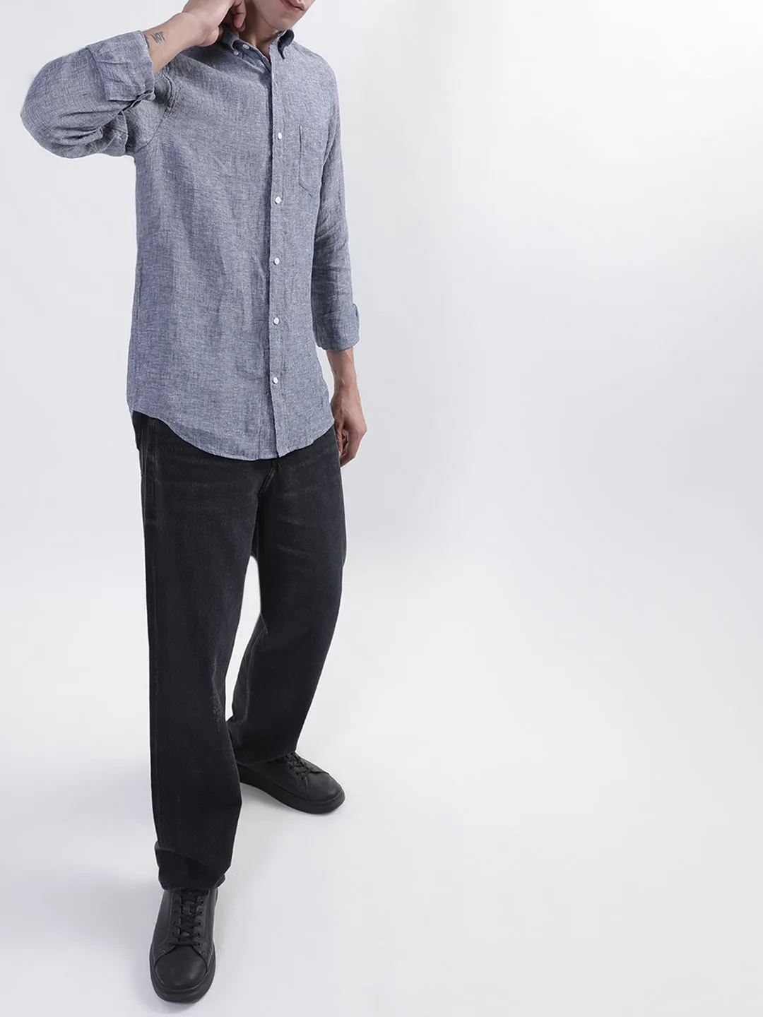 Gant Men Blue Regular Fit Solid Linen Shirt