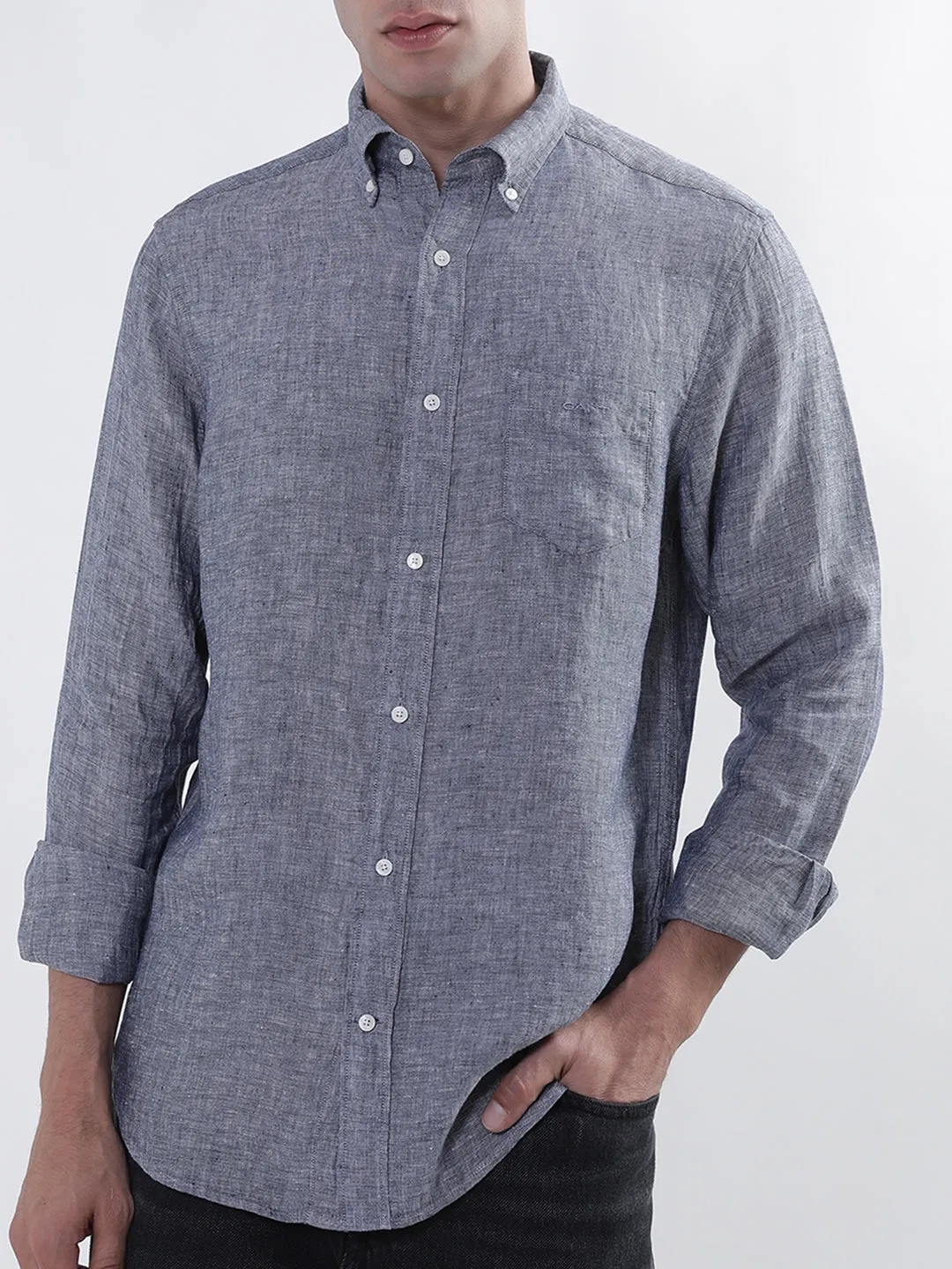Gant Men Blue Regular Fit Solid Linen Shirt