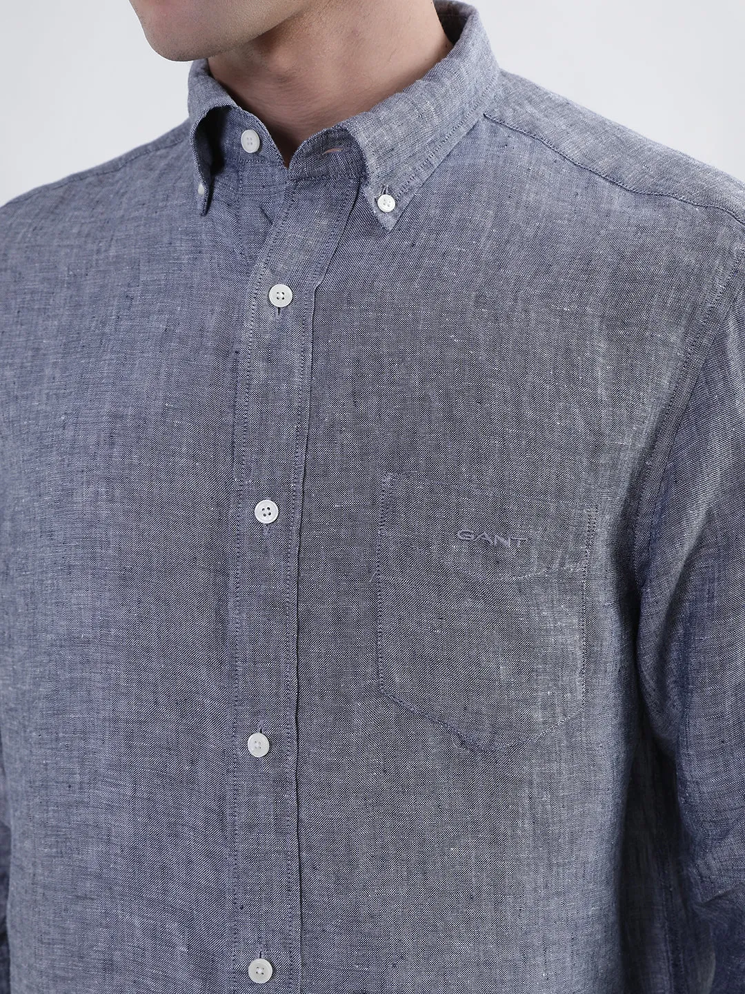 Gant Men Blue Regular Fit Solid Linen Shirt