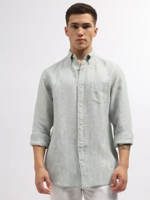 Gant Men Green Regular Fit Striped Linen Shirt