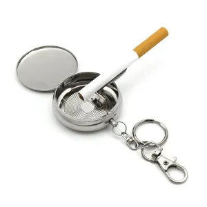 Garth Portable Pocket Cigarette Ashtray Keychain, Mini Round Ash Holder with Cigarette Snuffer Aluminium Alloy Ashtray with Key Ring for Outdoor Car