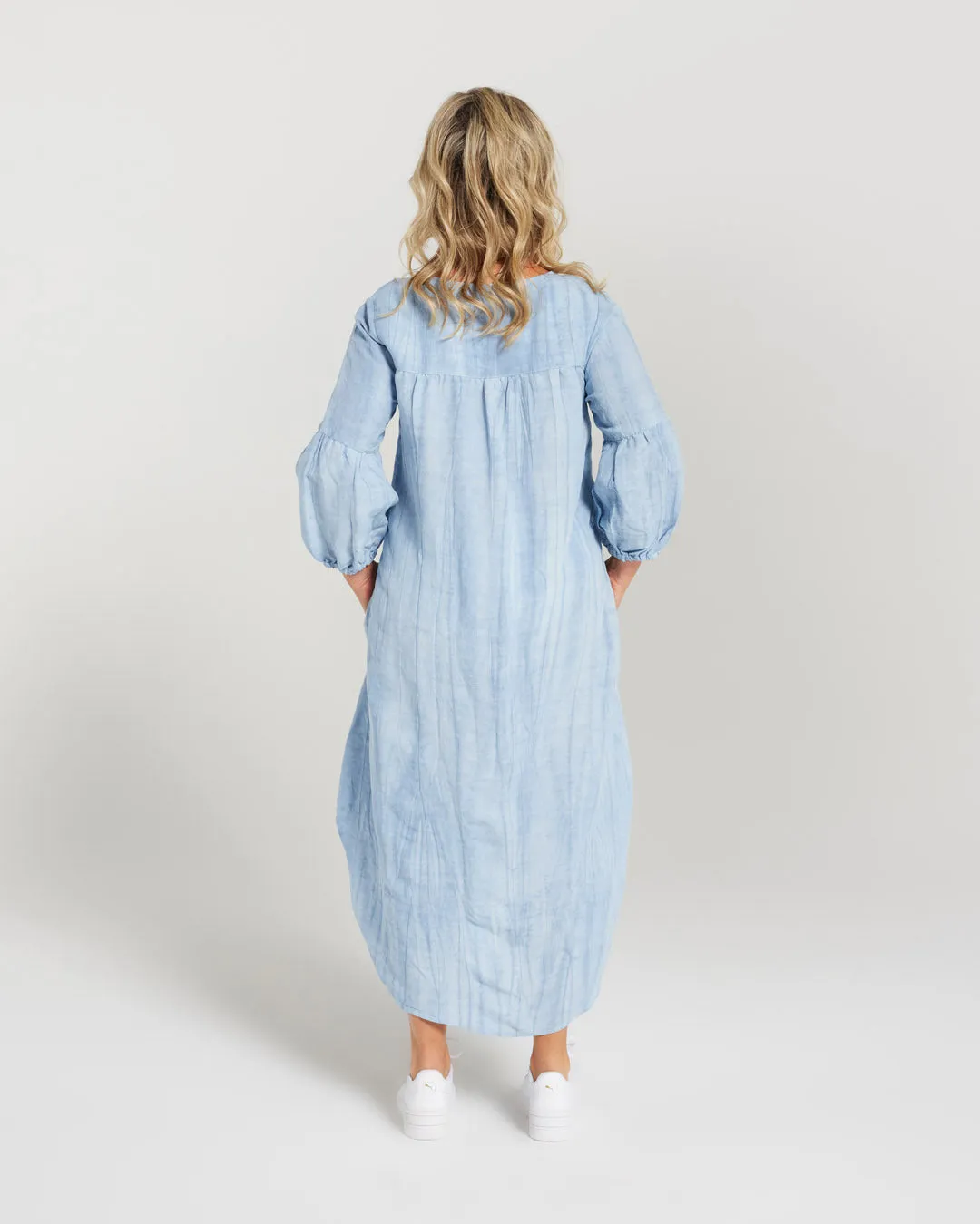 Gathered Sleeve Shibori Tie Dye Dress