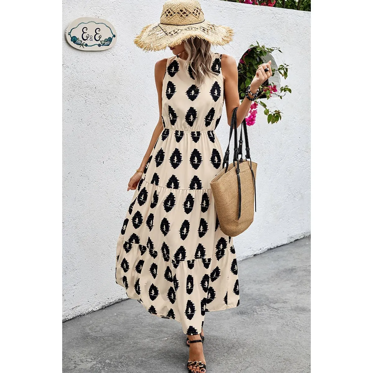 Geo Almond Elegance Maxi Dress