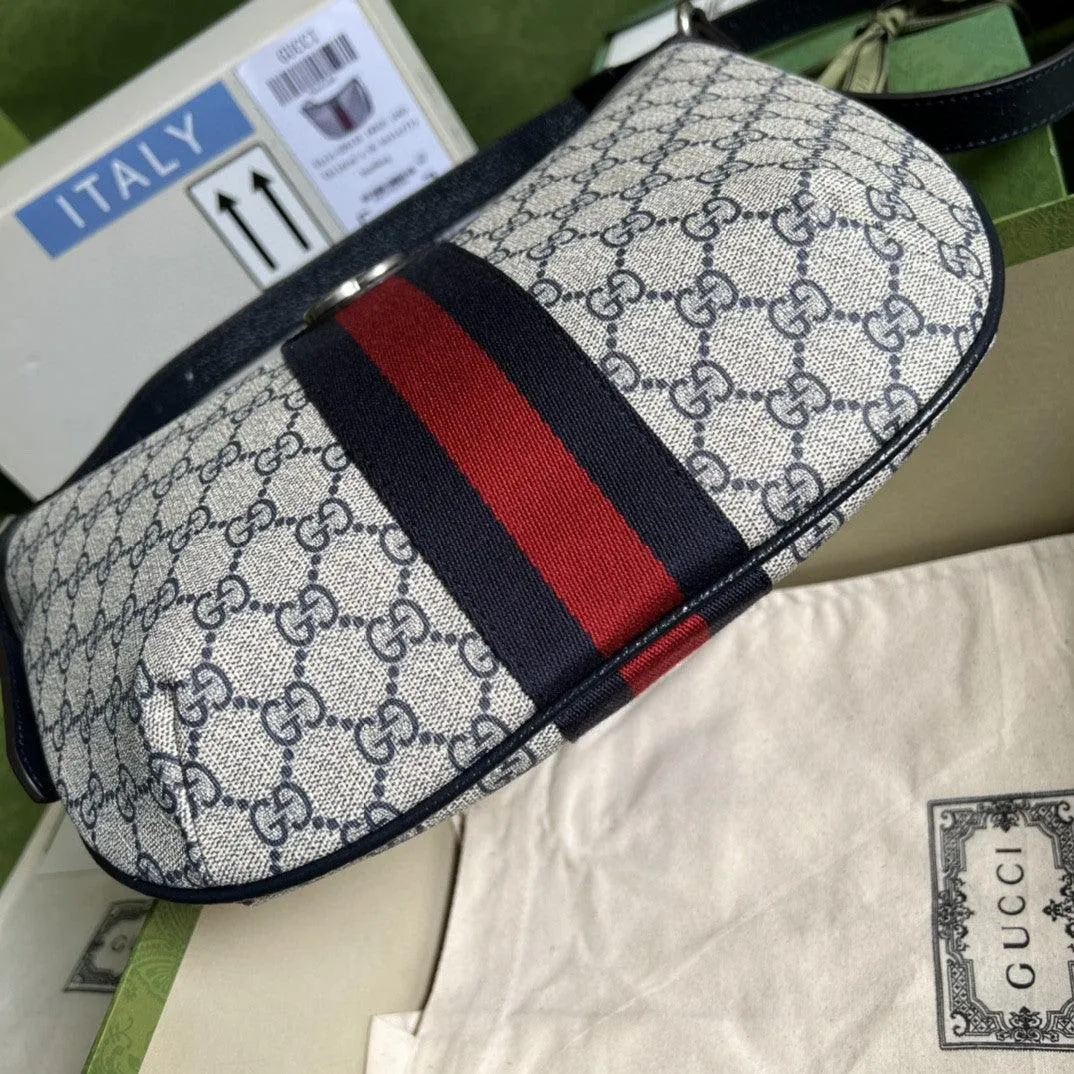 gg Ophidia gg Small Shoulder Bag Beige And Blue gg Supreme Canvas For Women 12in/30cm 598125 2ZGMN 4076