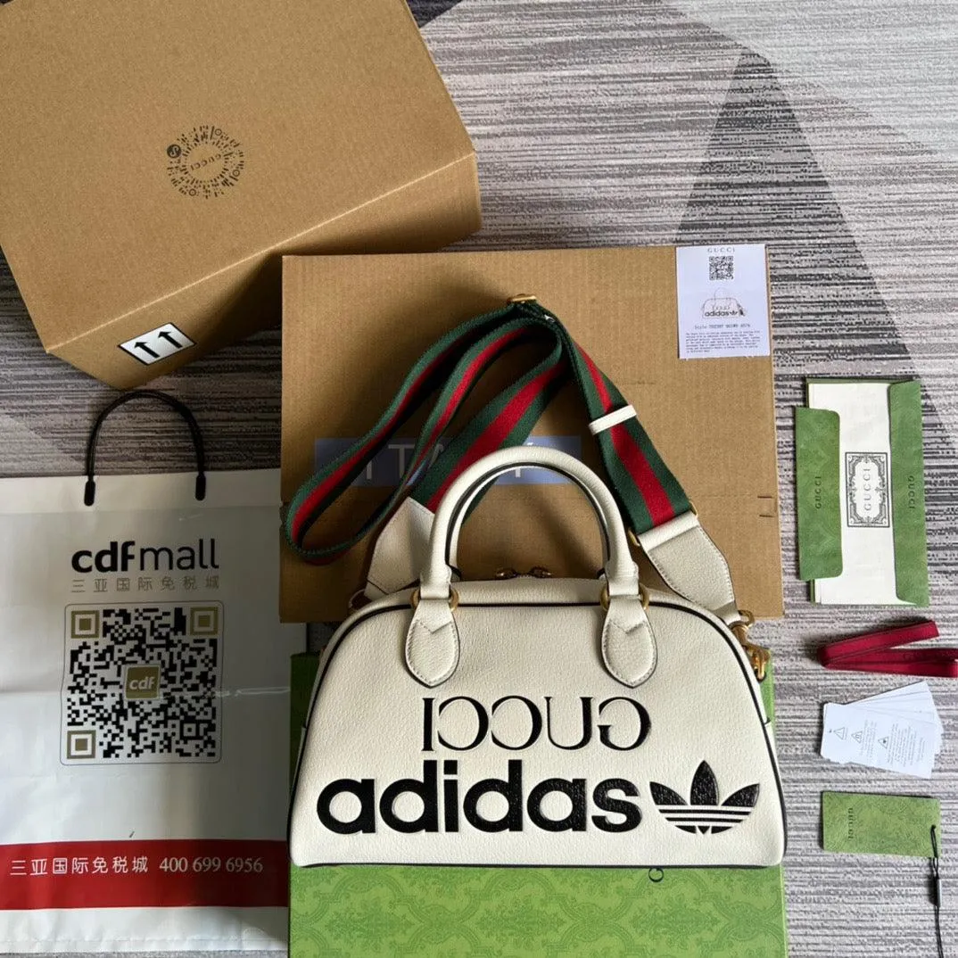 gg x Adidas Mini Duffle Bag White For Women, Women&#8217;s Bags 12.4in/32cm gg 702397 U3ZCT 8727