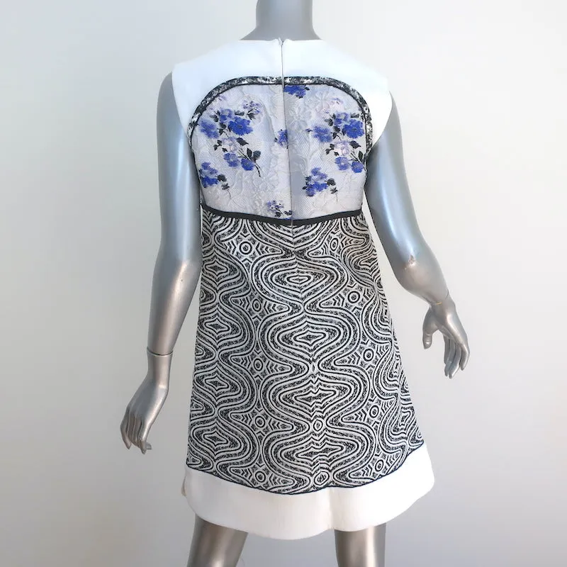 Giambattista Valli Mixed Print Jacquard Sleeveless Mini Dress White Size 42