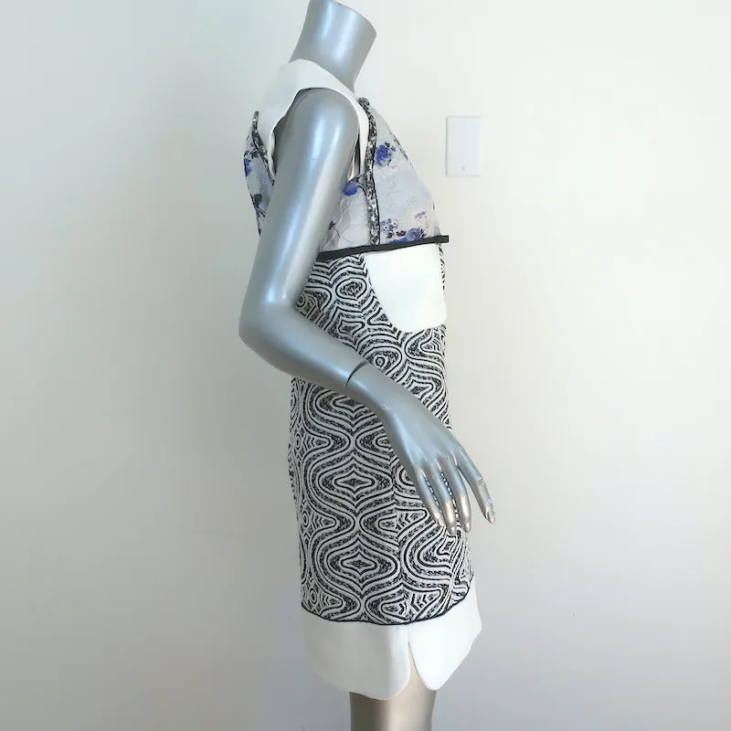 Giambattista Valli Mixed Print Jacquard Sleeveless Mini Dress White Size 42