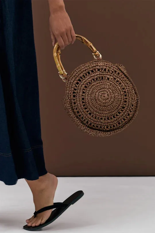 Gina Woven Handbag - Chocolate
