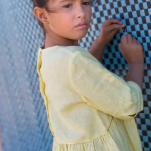 Girls Parissa Daffodil Yellow Linen Dress