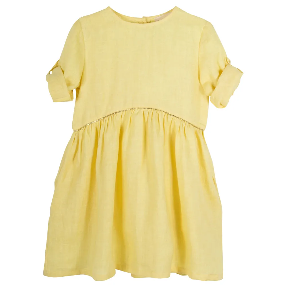 Girls Parissa Daffodil Yellow Linen Dress