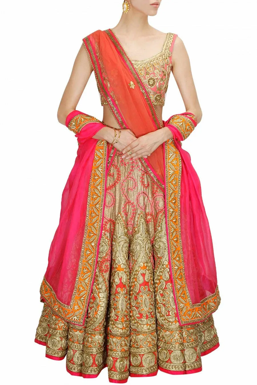 Golden and Pink Bridal Lehenga Choli