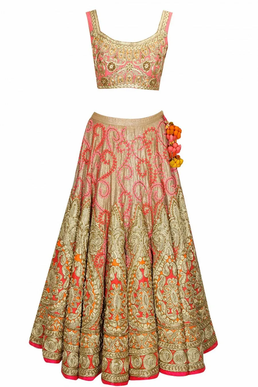 Golden and Pink Bridal Lehenga Choli